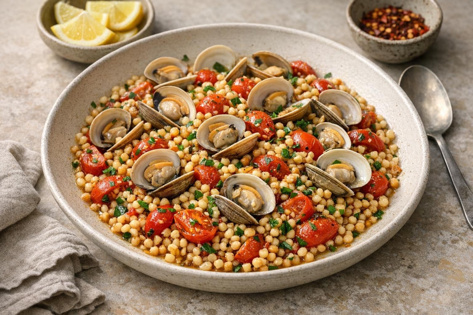 Sardinian Fregola Salad with Clams and Tomato
