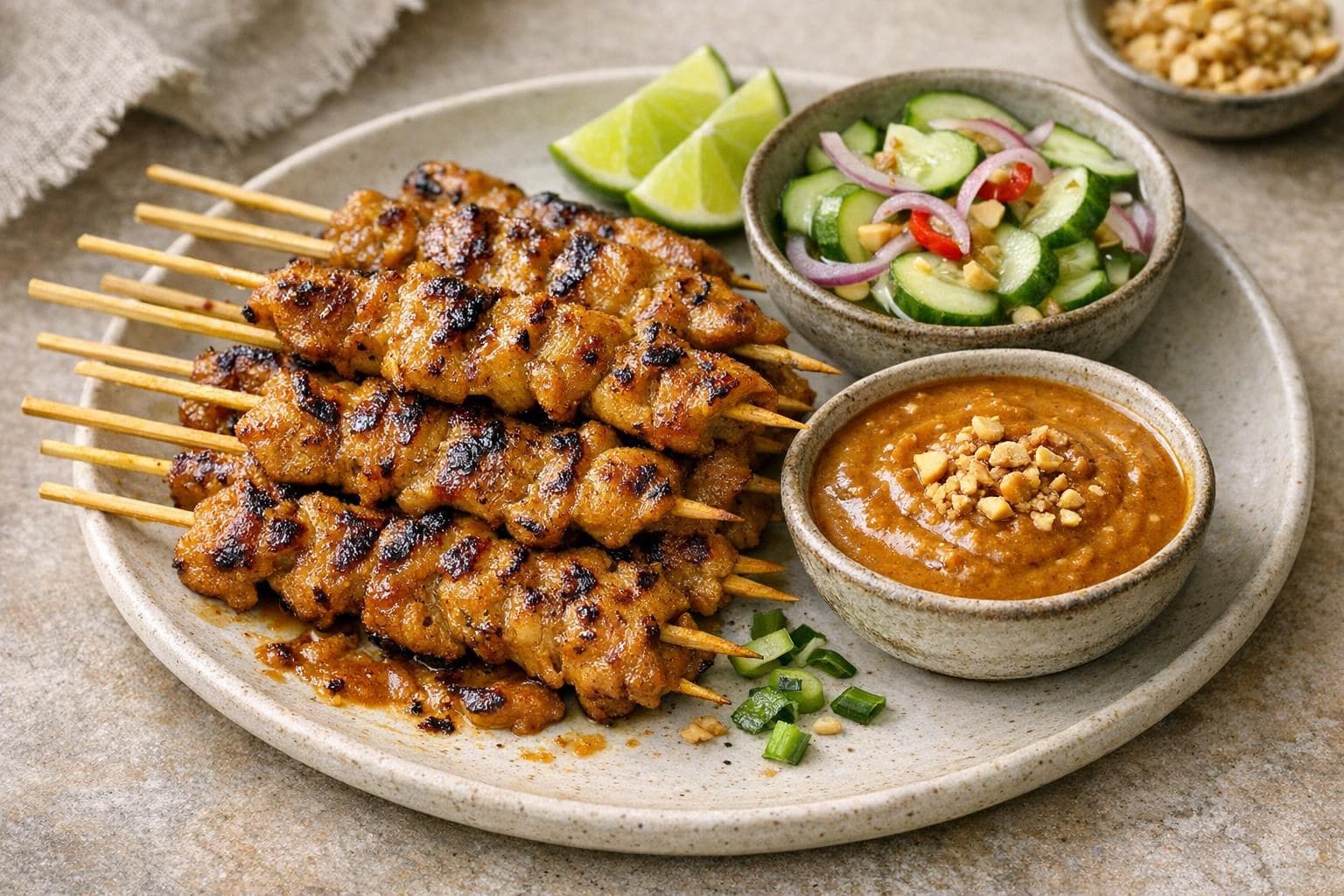 Moo Satay (Thai Grilled Pork Skewers with Peanut Sauce)