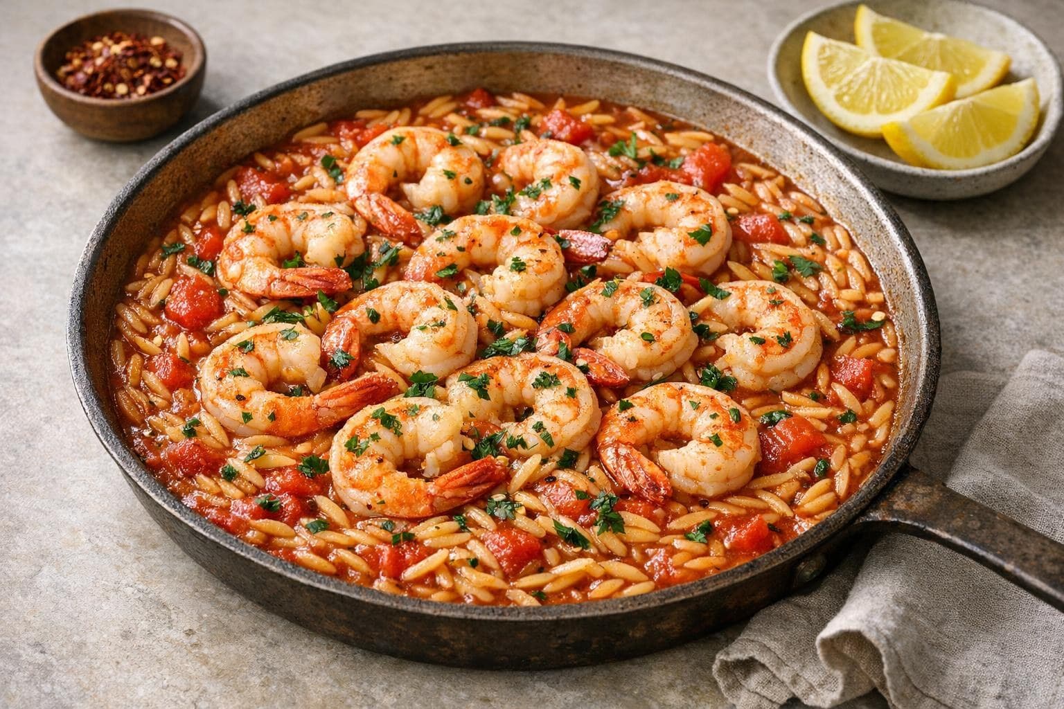 Orzo with Shrimp, Tomato, and Ouzo