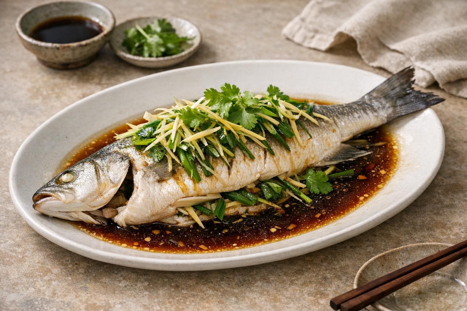 Cantonese Steamed Fish with Ginger and Scallion